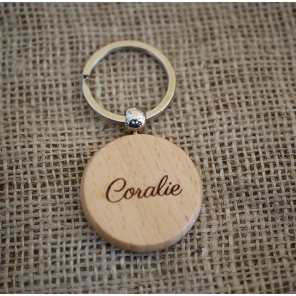 Porte clé en bois rond à personnaliser par gravure