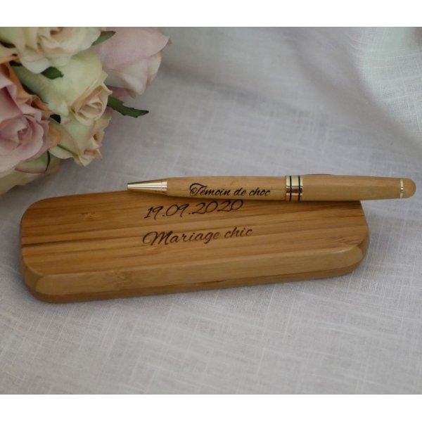 Stylo en bambou gravé dans coffret en bois massif personnalisé