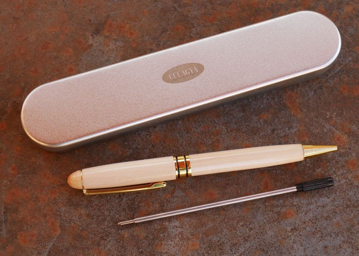 Stylo gravé personnalisé en bois coffret métal