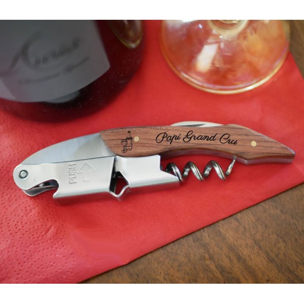 Tire-bouchon limonadier manche en bois grav&eacute; &agrave; personnaliser