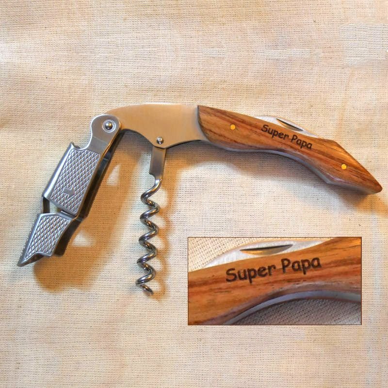 Tire-bouchon limonadier manche en bois gravé à personnaliser