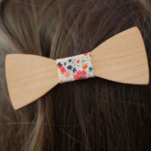 Barrette en bois Noeud pap avec ruban Liberty et bois personnalisable