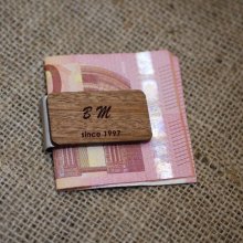 Pince à billets en bois gravé à personnaliser