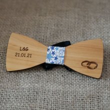 Noeud papillon en bois pour mariage gravé d'alliances fabriqué en France