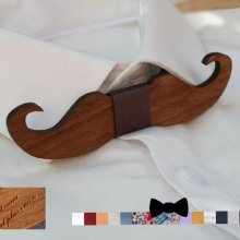 Noeud papillon Moustache en bois teinté à personnaliser fabriqué en France